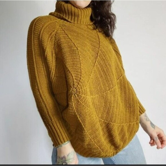 Anthropologie ANGEL OF THE NORTH Sz XS Sweater Olive Green Swirl Turtleneck N80 - Picture 1 of 10